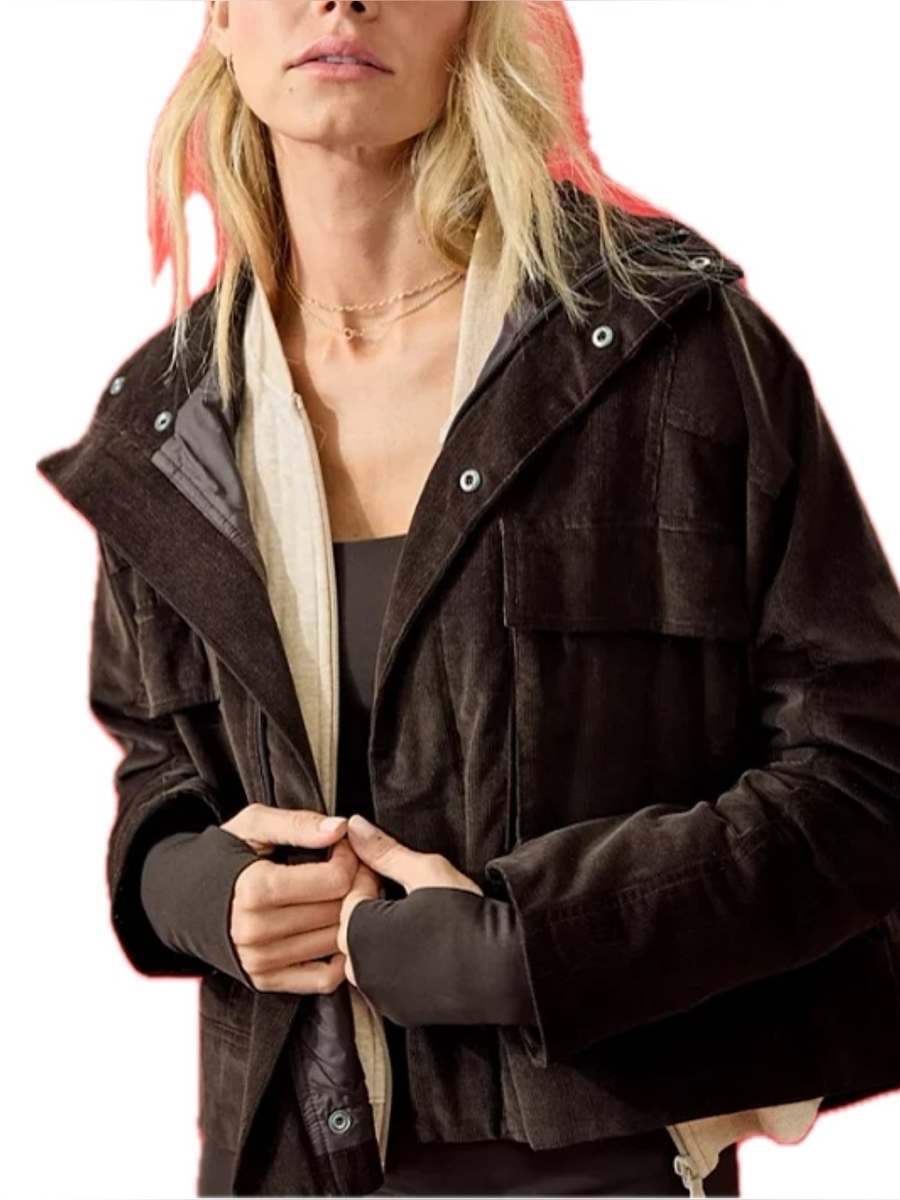 Aerie Offline Cropped Corduroy Bomber Jacket in Dark Brown